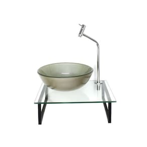 Kit Cuba de Vidro Redonda 1cm Tampo 40cm com Suporte Torneira Valvula Champanhe