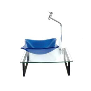 Kit Cuba de Vidro Quadrada 10cm com Tampo 40cm e Suporte Azul
