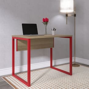 Mesa para Escritório Industrial 90cm Pe25 Noce Naturalle/Vermelho