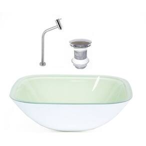 Cuba de Vidro Quadrada 35cm Branco + Válvula + Torneira Metal Branco