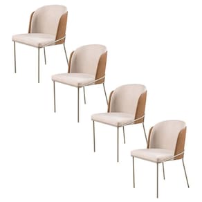 Conjunto 4 Cadeiras para Sala de Jantar Base Metal Bege/Caramelo