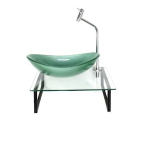 Kit Cuba de Vidro Oval 10cm Tampo 40cm com Suporte Torneira Válvula Verde