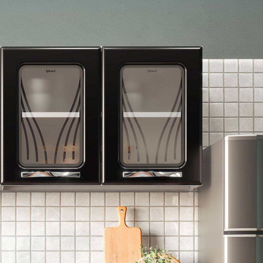 Armário de Cozinha de Aço Aéreo Duplo Star com Vidro Branco/Preto