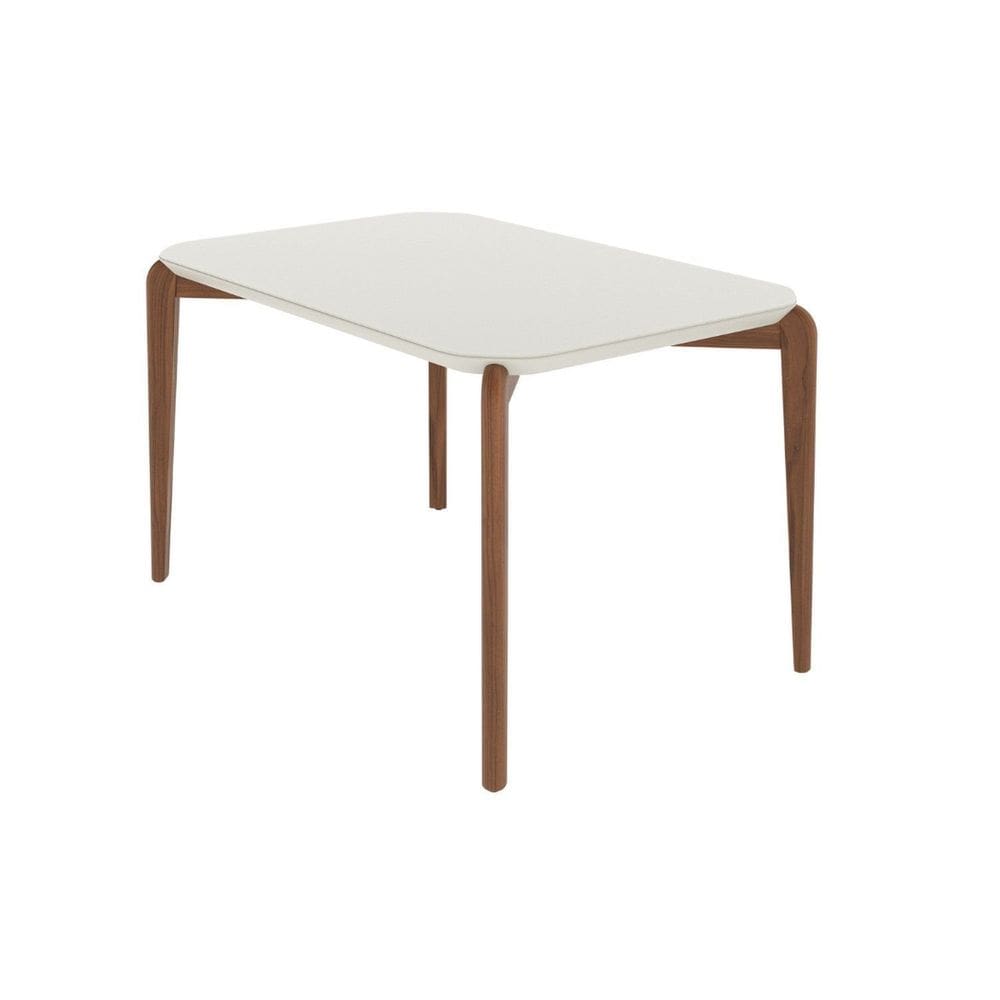 Mesa de Jantar 135cm Retangular com Vidro Donatella Off-White Fosco/Natural