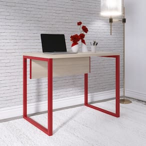 Mesa para Escritório Industrial 90cm Pe25 Castanheira/Vermelho