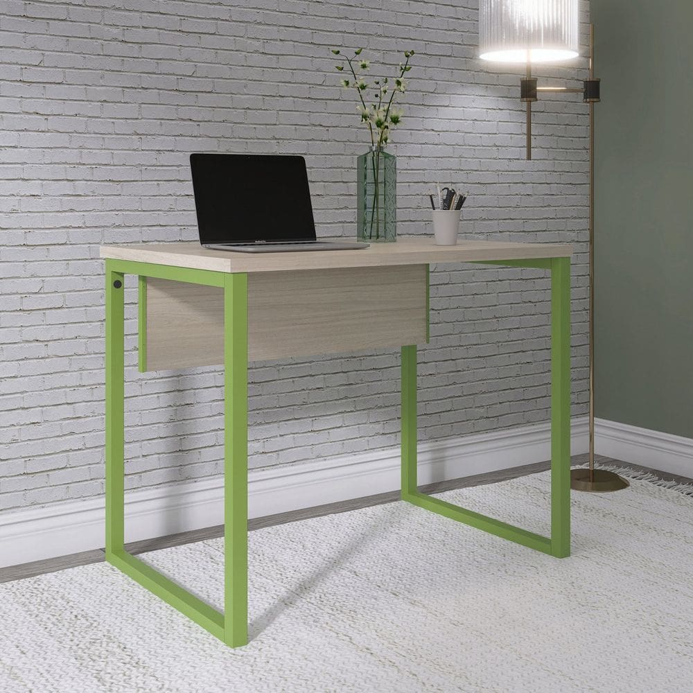 Mesa para Escritório Industrial 90cm Pe25 Castanheira/Verde Miró