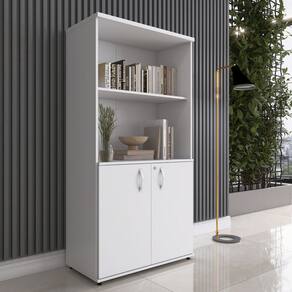 Armário para Escritório Misto 02 Portas Pivotante Cinza/Branco