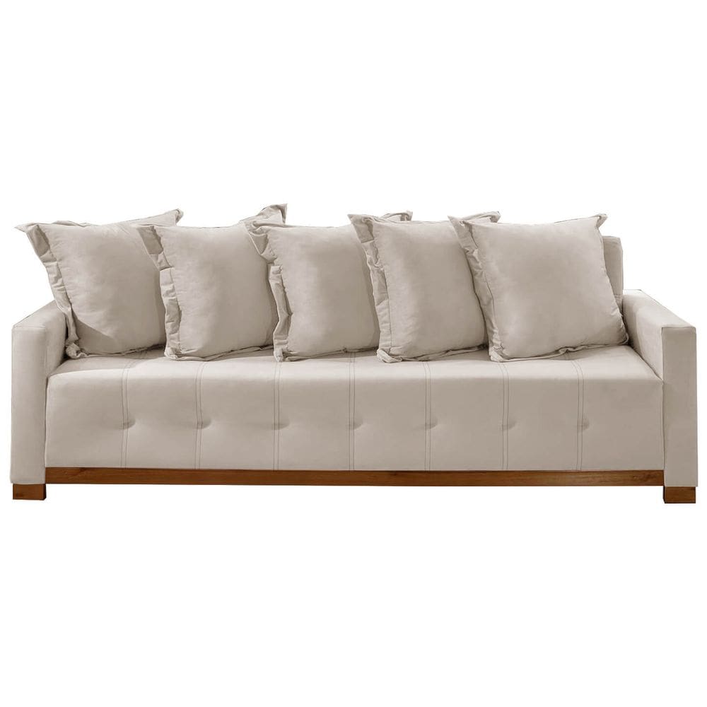 Sofá Cama Feeling Casal 4 Lugares e 5 Almofadas 210cm Innove Cor Linho Cru