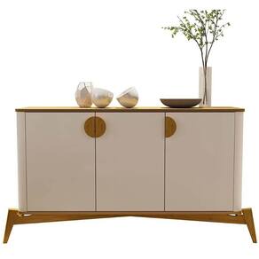 Buffet Buriti com 3 Portas e Pés de Madeira Maciça JB Bechara Cor Off White Nature