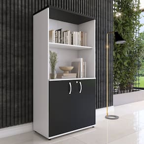 Armario para Escritório Misto 02 Portas Pivotante Branco/Preto