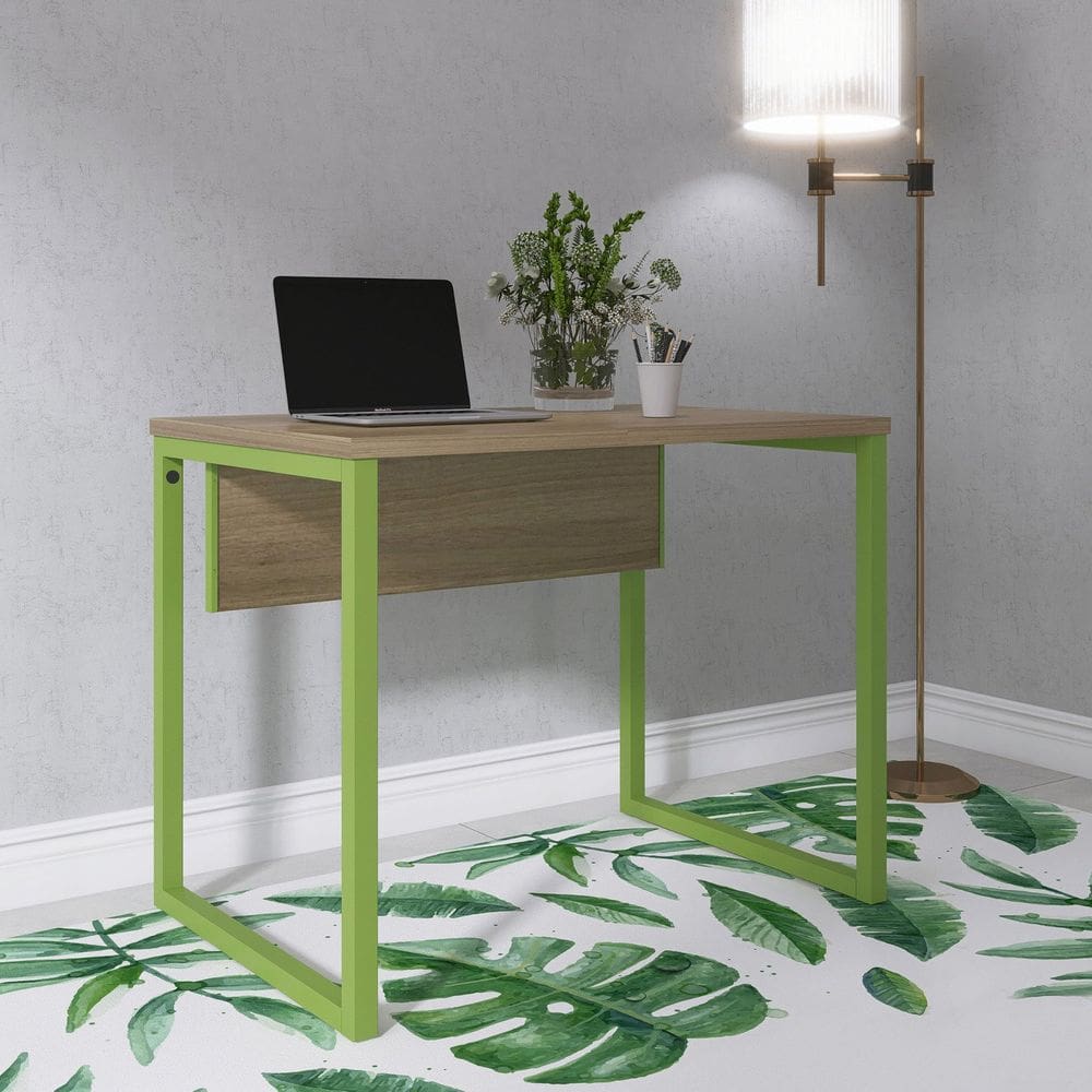 Mesa para Escritório Industrial 90cm Pe25 Noce Naturalle/Verde Miró