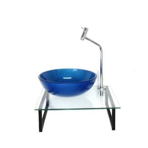 Kit Cuba de Vidro Redonda 1cm com Tampo 40cm Azul