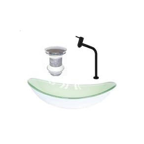 Cuba de Vidro Oval 55cm + Válvula + Torneira Branco