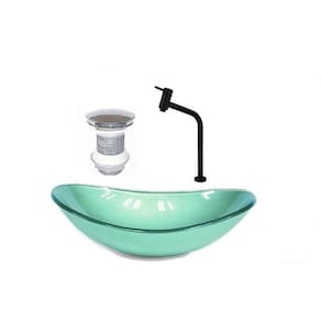 Cuba de Vidro Oval 55cm + Válvula + Torneira Verde
