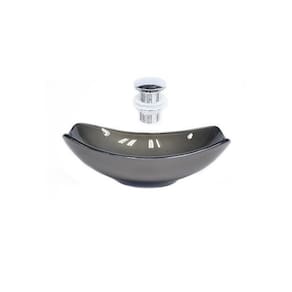 Cuba de Vidro Oval Chanfrada 46cm + Válvula Click Grafite