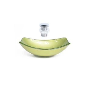 Cuba de Vidro Oval Chanfrada 46cm + Válvula Click Verde Oliva