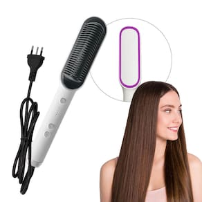 Escova Alisadora Bivolt com Aquecimento Rápido e Temperatura Ajustável de 130°C a 200°C para Todos os Tipos de Cabelo - Branco