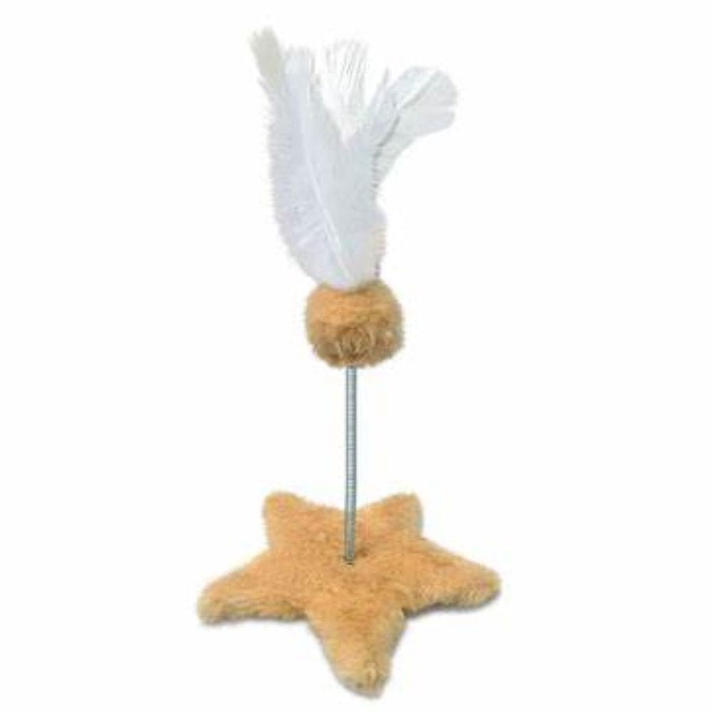 Arranhador Gato Estrela Mola Bolinha Pelucia Bege Brinquedo