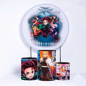 Kit Painel de Festa Redondo de 1,50m e Trio de Cilindros Demon - Fera Print