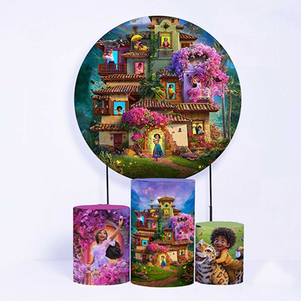 Kit Painel de Festa Redondo de 1,50m e Trio de Cilindros Encantados - Fera Print