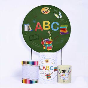 Kit Painel de Festa Redondo de 1,80m e Trio de Cilindros Escola - Fera Print