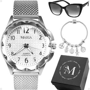 Relogio Feminino Prova Dagua + Pulseira + Caixa Strass Ajustavel Protecao Uv Moda Social Silicone