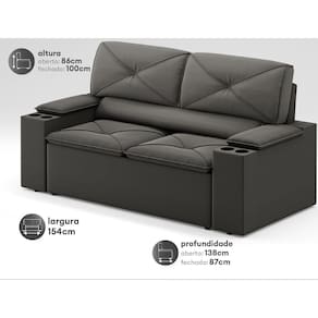 Sofá com Porta Copos Retrátil e Reclinável Pop 1,54m Velosuede Cinza - NETSOFAS