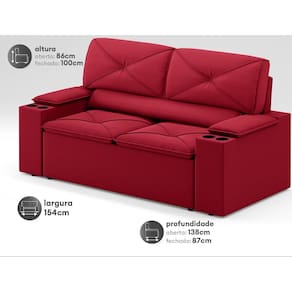 Sofá com Porta Copos Retrátil e Reclinável Pop 1,54m Velosuede Vermelho - NETSOFAS