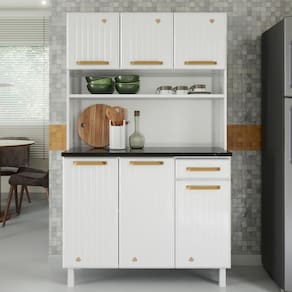Armário De Cozinha Compacta De Aço Com Balcão Com Tampo 105cm Multimóveis Cr20362 Branco