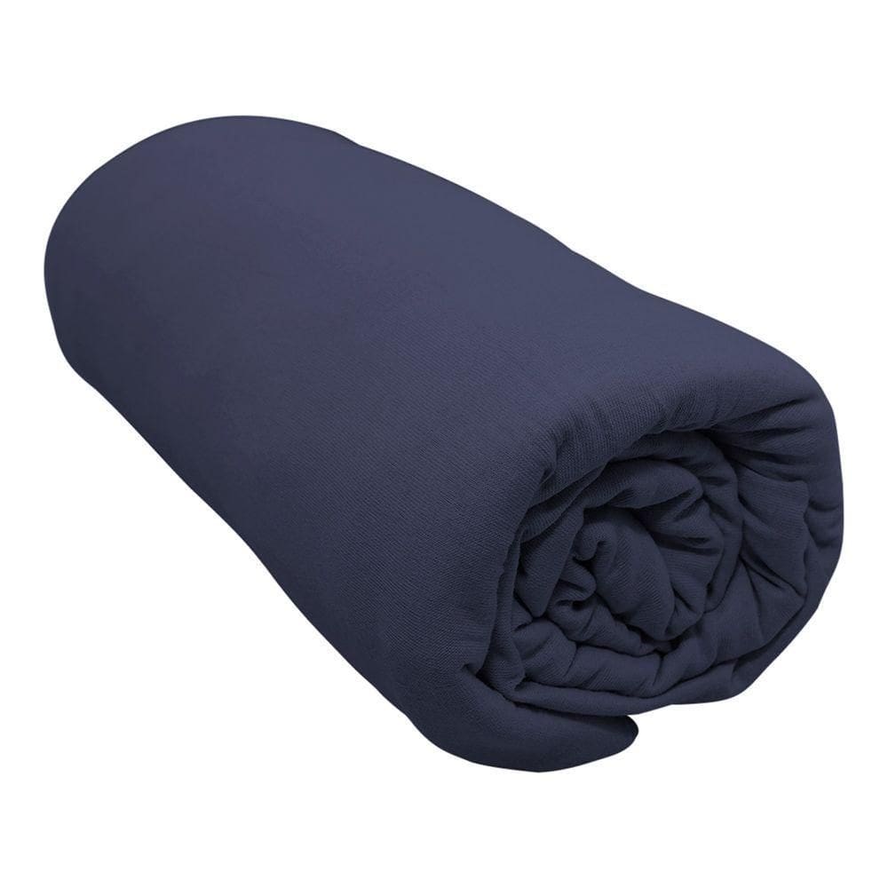 Lençol Com Elástico Queen Portallar Malha 100% Algodão Liso Linha Casa Azul Profundo