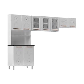 Armário De Cozinha Compacta Aço 3 Peças Com Vidros Multimóveis Cr20350 Branco