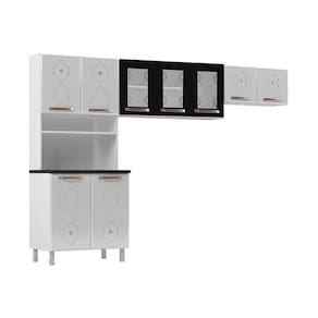 Armário De Cozinha Compacta Aço 3 Peças Com Vidros Multimóveis Cr20350 Branco-preto