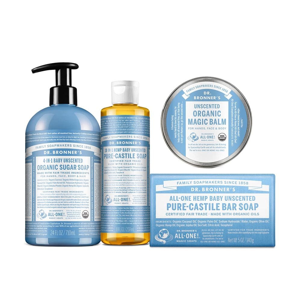 Conjunto de presentes: sabonetes de castela pura sem perfume Dr. Bronner`s Baby