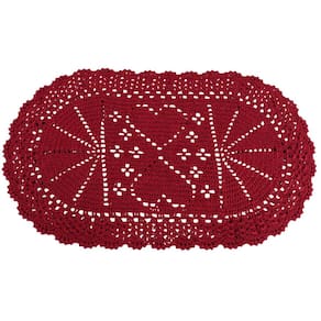 Tapete Crochê Oval Coração 85X50 Barbante Barbantextil