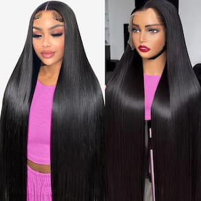 Perucas frontais de renda Zlzlblbl 32 polegadas 13x6 cabelo humano liso