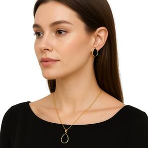 Conjunto Colar Brincos Dourados Banhado Ouro Gota Luxo