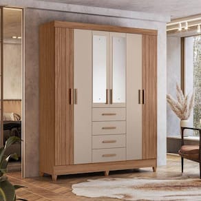 Guarda Roupa Solteiro Ambiente Aruba 6 Portas Carvalho Fendi Com Espelho - Moval