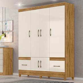 Guarda Roupa Casal Ambiente Ms912 6 Portas Freijó Off White - Moval