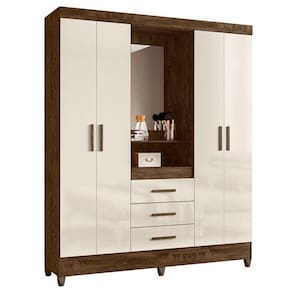 Guarda Roupa Casal Capelinha Capri 4 Portas Castanho Wood Off White Com Espelho - Moval