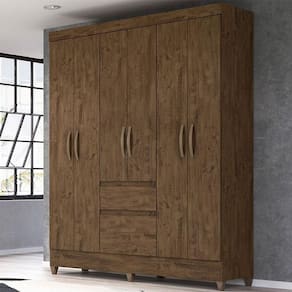 Guarda Roupa Casal Ambiente New Cuba 6 Portas Castanho Wood - Moval
