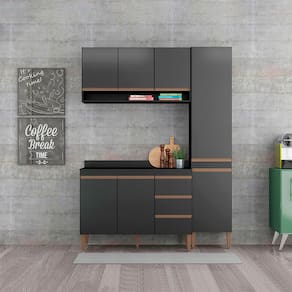 Cozinha Compacta Sabrina 160x202cm 4 Peças MDP Preto Menu Móveis