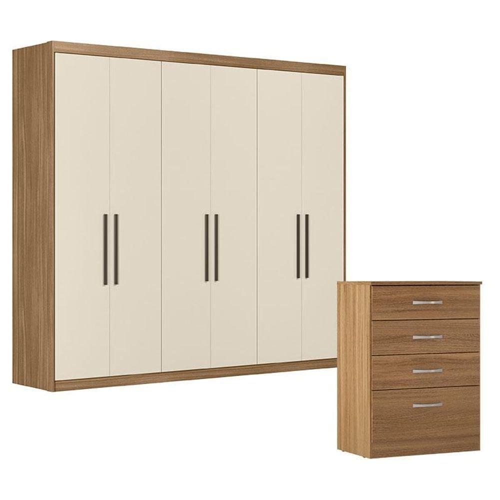 Cômoda Astral E Guarda Roupa Casal Venice 62580 Amendola Touch Off White - Demóbile