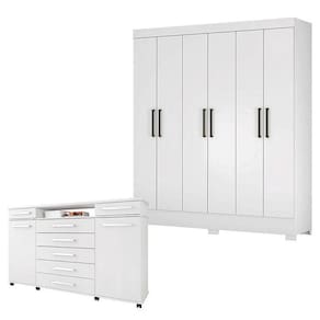 Cômoda London E Guarda Roupa Casal Verso Branco - Demóbile