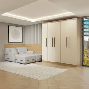 Guarda Roupa Painel Cabeceira Selene 5pçs Menu Móveis Carvalho
