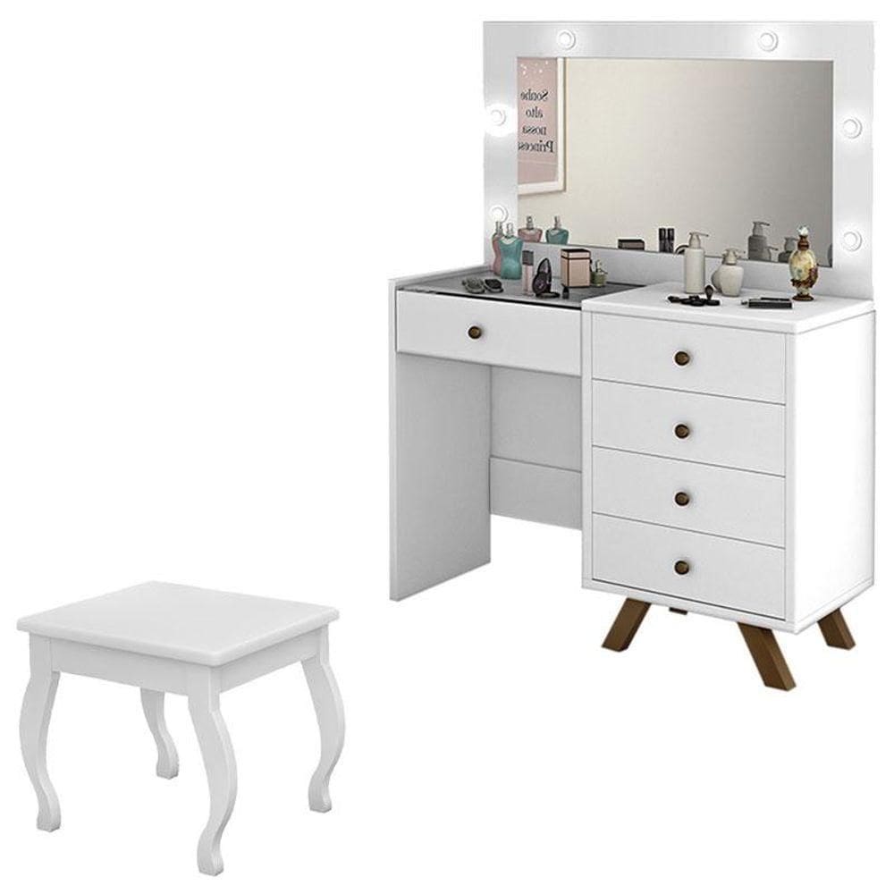 Penteadeira Camarim Luna Com Banqueta Branco - Luapa Móveis