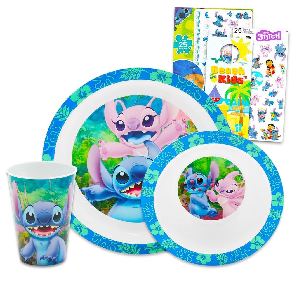 Conjunto de louças Disney Stitch para crianças com prato, tigela, xícara