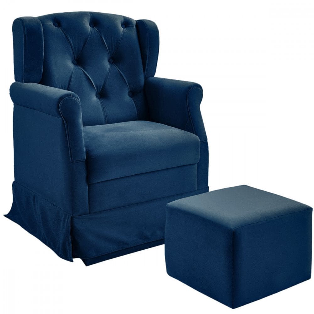 Poltrona De Balanço Amamentação Ternura Puff Veludo Azul