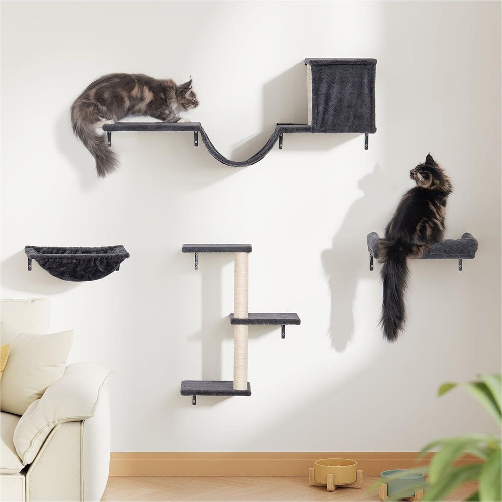 Prateleiras para gatos para montagem na parede Aechonow com rede grande cinza