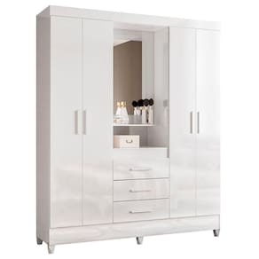 Guarda Roupa Casal Capelinha Capri 4 Portas Branco Com Espelho - Moval
