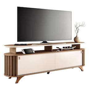 Rack Bancada Para Sala Alba Castanho Off White - Hb Móveis
